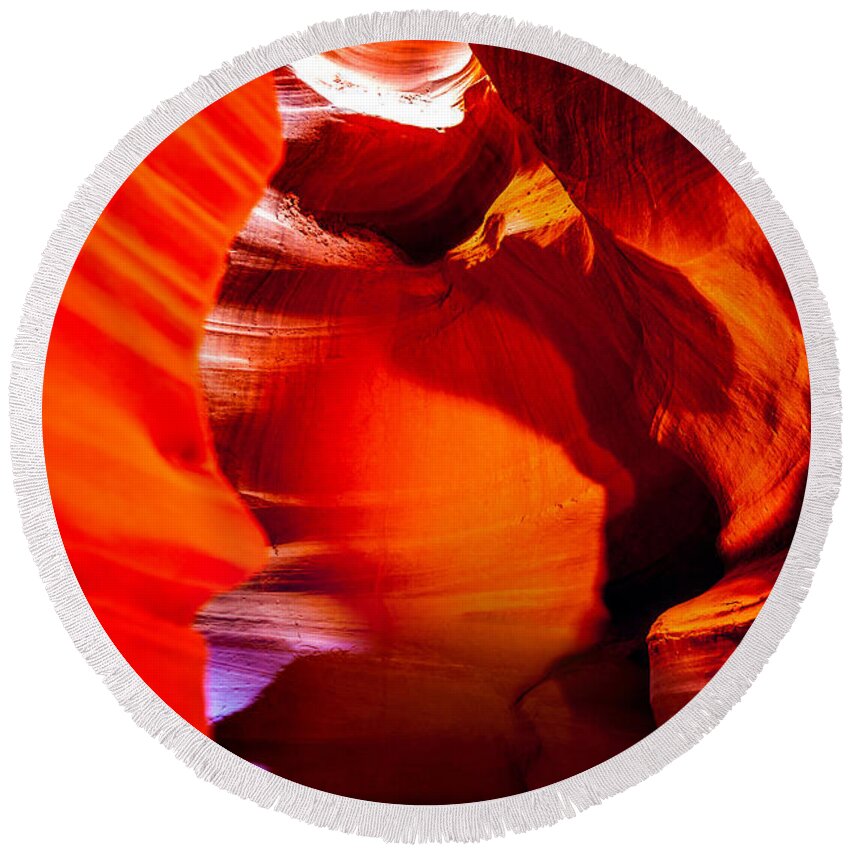 Antelope Canyon Round Beach Towel featuring the photograph Red Canyon Walls by Az Jackson