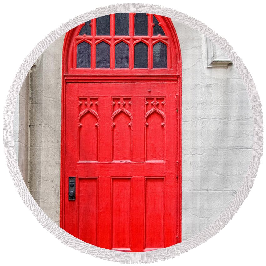 Door Round Beach Towel featuring the photograph Red Door by Christopher Holmes