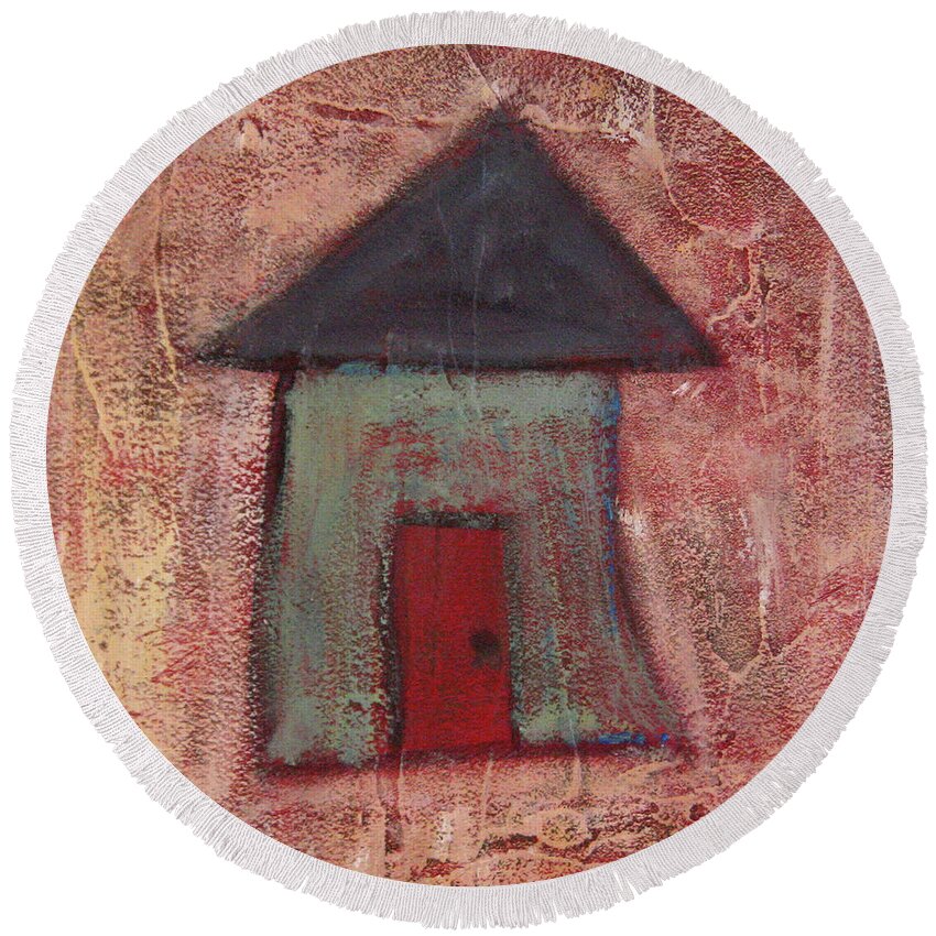 House Round Beach Towel featuring the painting Red Door by Tara D Kemp