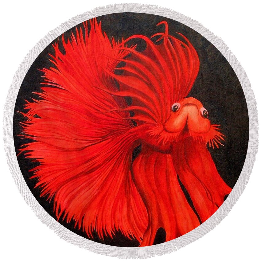 Fish Round Beach Towel featuring the painting Red Fish by Richard Dotson