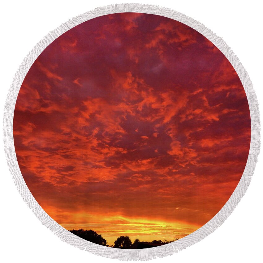 Sunset Round Beach Towel featuring the photograph Red Flame by Mark Blauhoefer