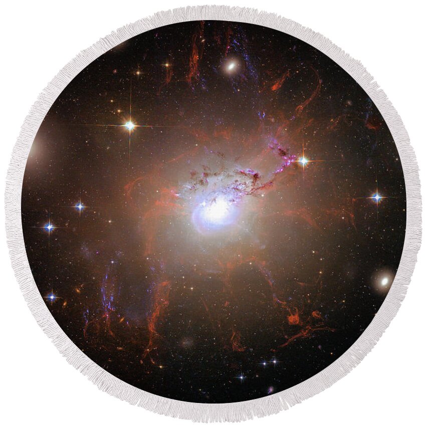Space Round Beach Towel featuring the photograph Red Galaxy NGC 1275 Space Image by Matthias Hauser