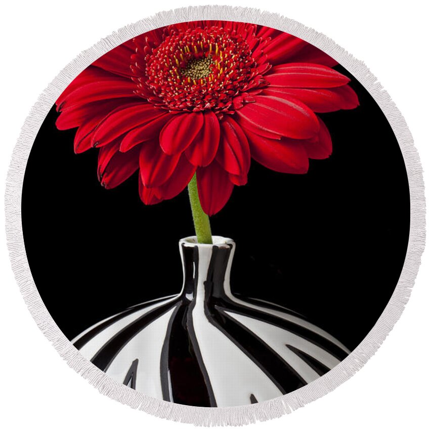 Red Round Beach Towel featuring the photograph Red Gerbera Daisy by Garry Gay
