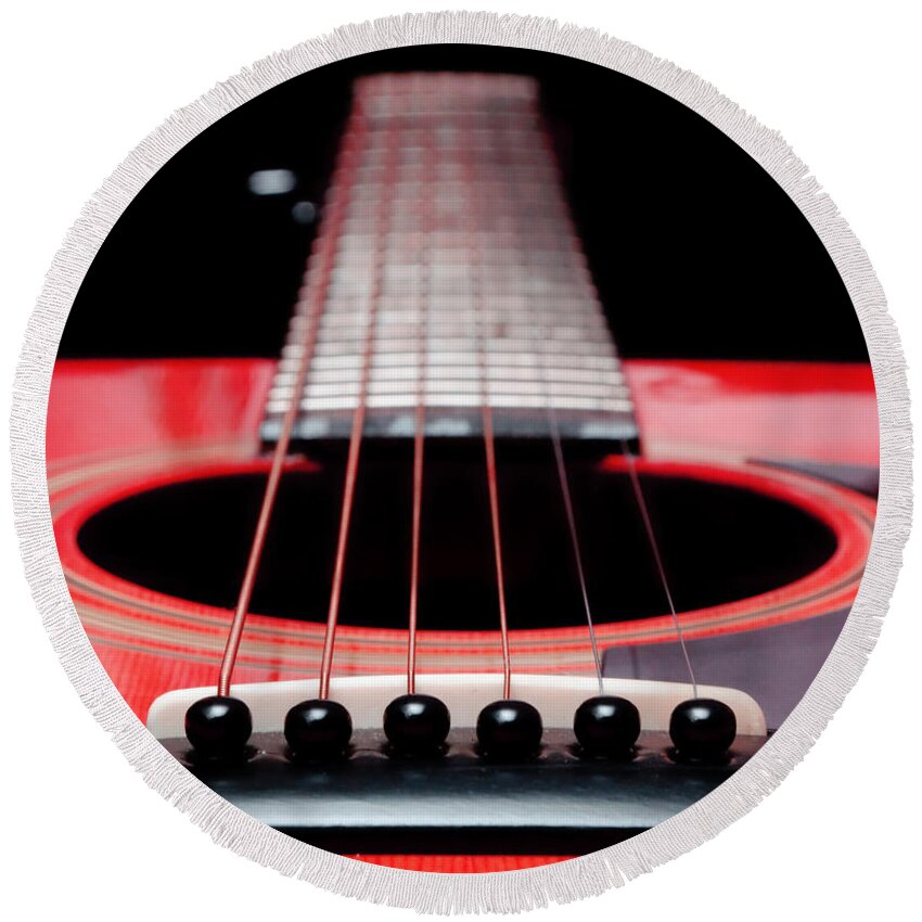 Andee Design Guitar Round Beach Towel featuring the photograph Red Guitar 16 by Andee Design