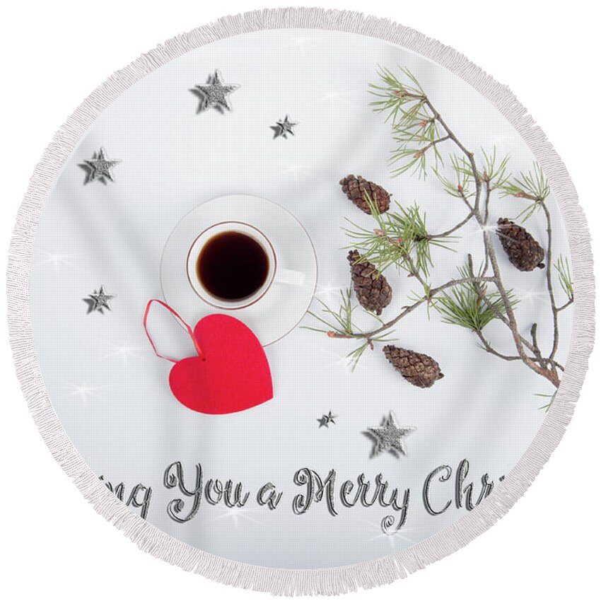 Decoration Round Beach Towel featuring the photograph Red Heart for Christmas by Randi Grace Nilsberg