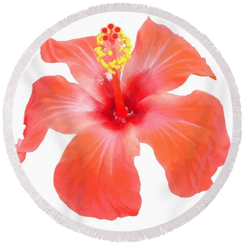 Hibiscus Round Beach Towel featuring the digital art Red Hibiscus Vector Isolated by Taiche Acrylic Art