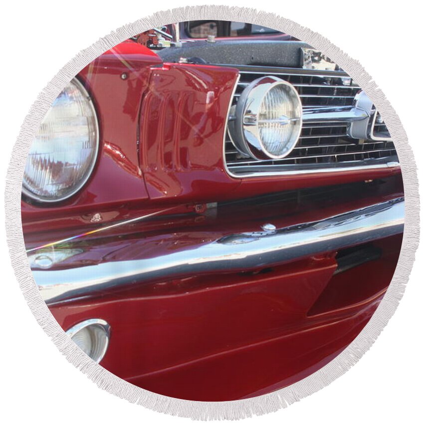 Red Round Beach Towel featuring the photograph Red Hot Mustang by Jeff Floyd CA