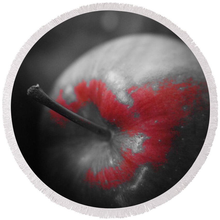 Red Round Beach Towel featuring the photograph Red in apple. by Elena Perelman