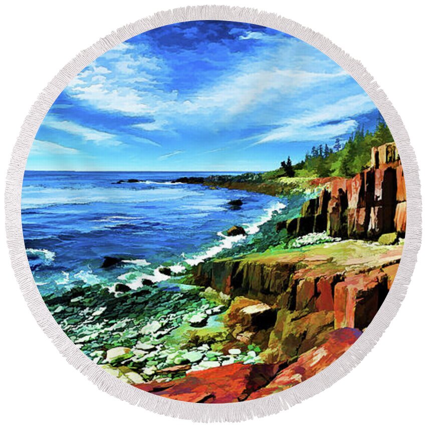 Nature Round Beach Towel featuring the photograph Red Ledge at Quoddy Head by ABeautifulSky Photography by Bill Caldwell