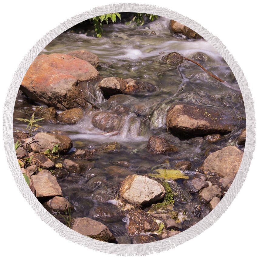 Landscape Round Beach Towel featuring the photograph Red Mill County Park Waterfall XIII by Lori Lynn Sadelack