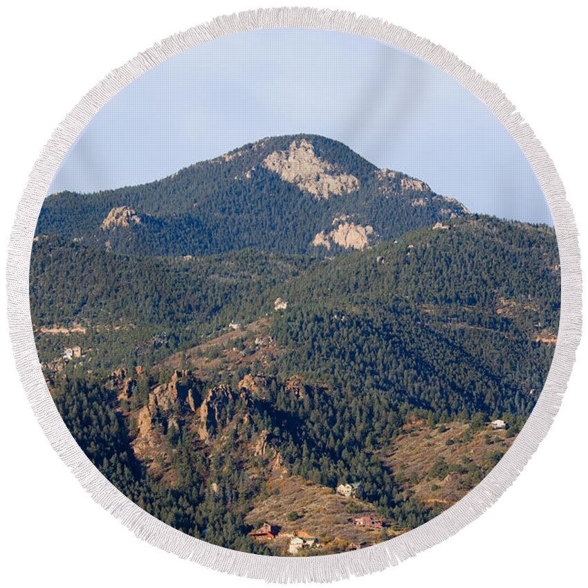 Red Mountain Round Beach Towel featuring the photograph Red Mountain in the foothills of Pikes Peak Colorado by Steven Krull