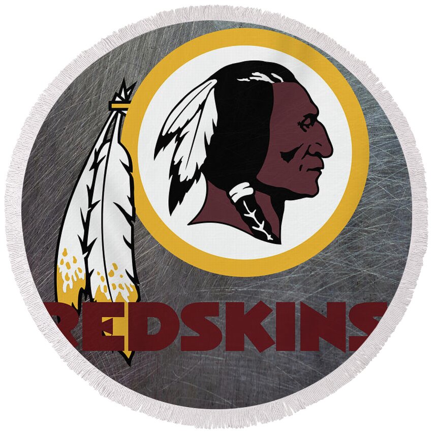 Washington Redskins Round Beach Towel featuring the mixed media Washington Redskins on an abraded steel texture by Movie Poster Prints