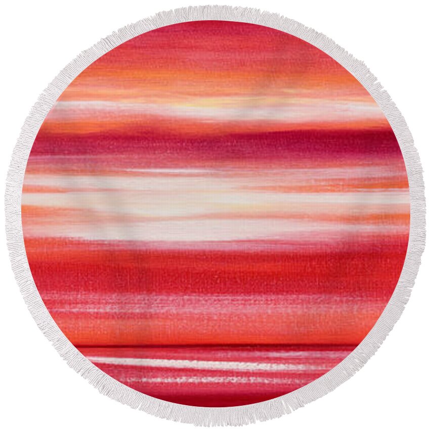 Sunset Round Beach Towel featuring the painting Red Panoramic Abstract Sunset by Gina De Gorna