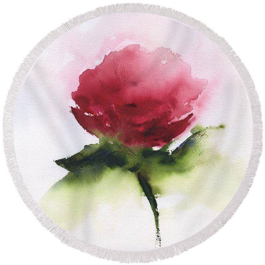 Red Rose Round Beach Towel featuring the painting Red Rose Abstract by Frank Bright