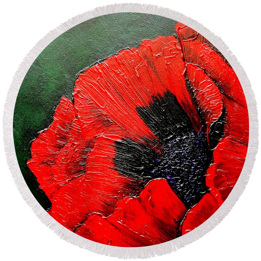 Red Round Beach Towel featuring the painting Red Poppy Acrylic by Kimberly Walker