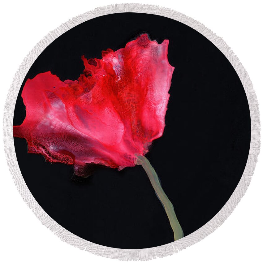 Red Poppy Round Beach Towel featuring the painting Red Poppy by Charlene Fuhrman-Schulz