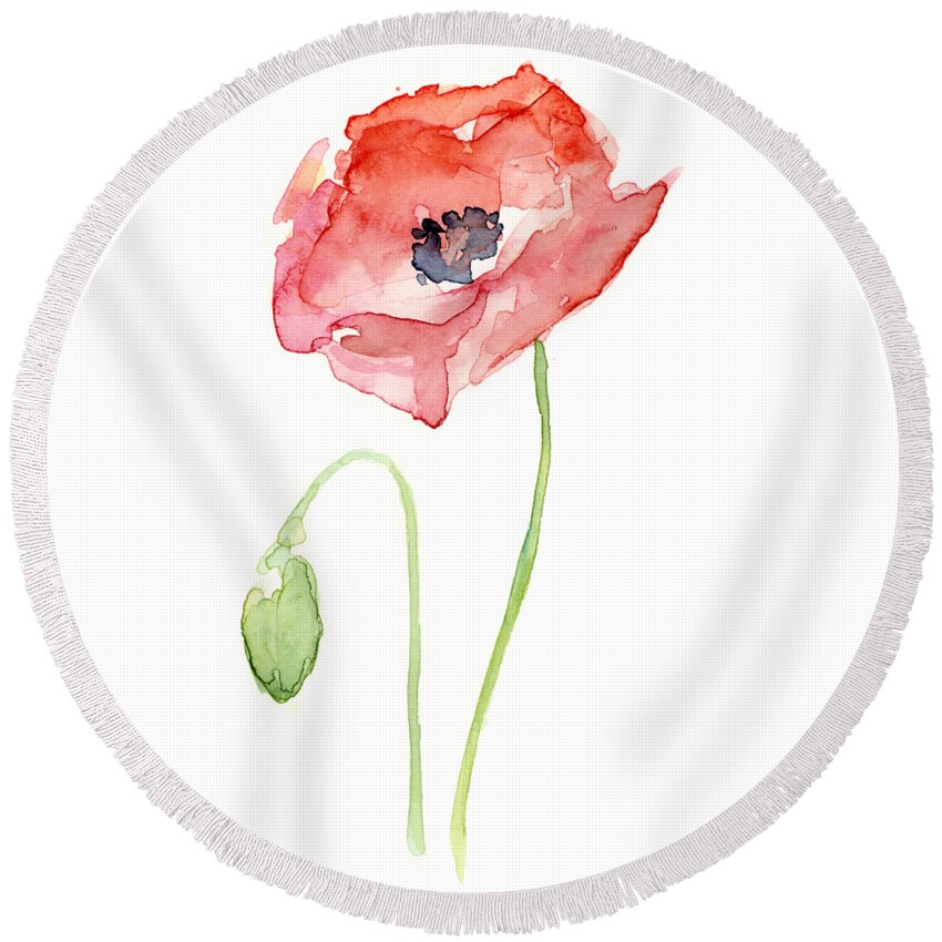 Poppy Round Beach Towel featuring the painting Red Poppy by Olga Shvartsur
