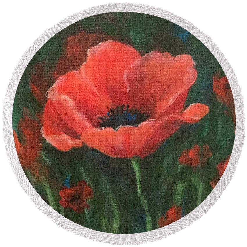 Poppy Round Beach Towel featuring the painting Red Poppy by Torrie Smiley