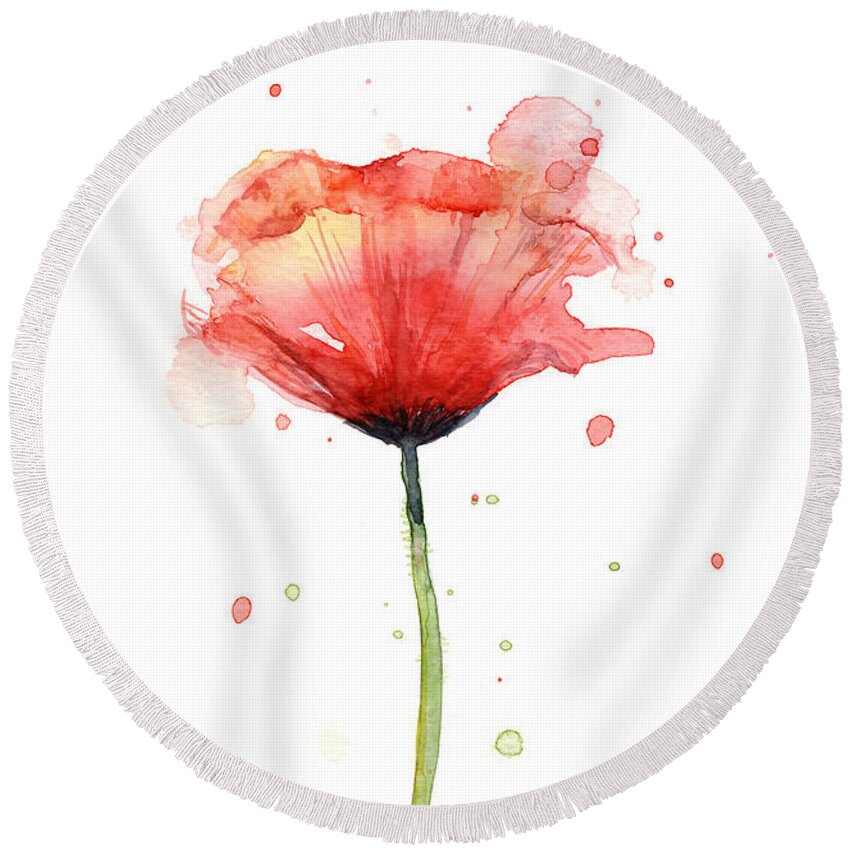Watercolor Poppy Round Beach Towel featuring the painting Red Poppy Watercolor by Olga Shvartsur