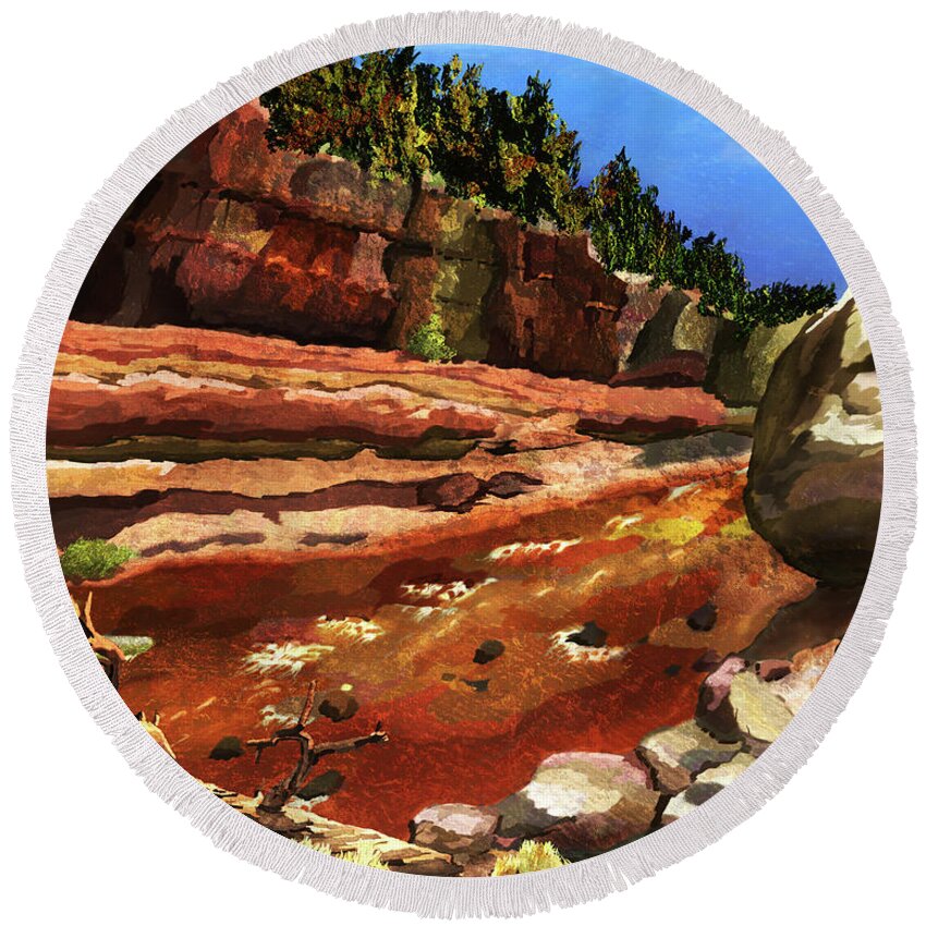 Red Rock Round Beach Towel featuring the digital art Red Rock Canyon by Ken Taylor