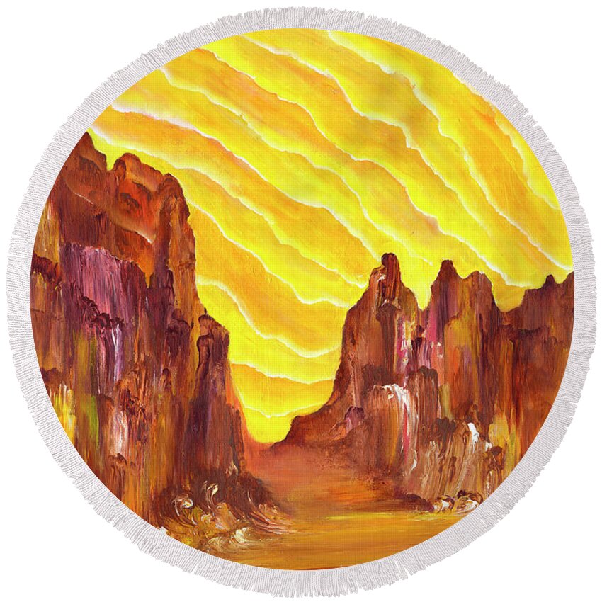 Red Rocks Round Beach Towel featuring the painting Red Rock Light I by Lily Nava-Nicholson