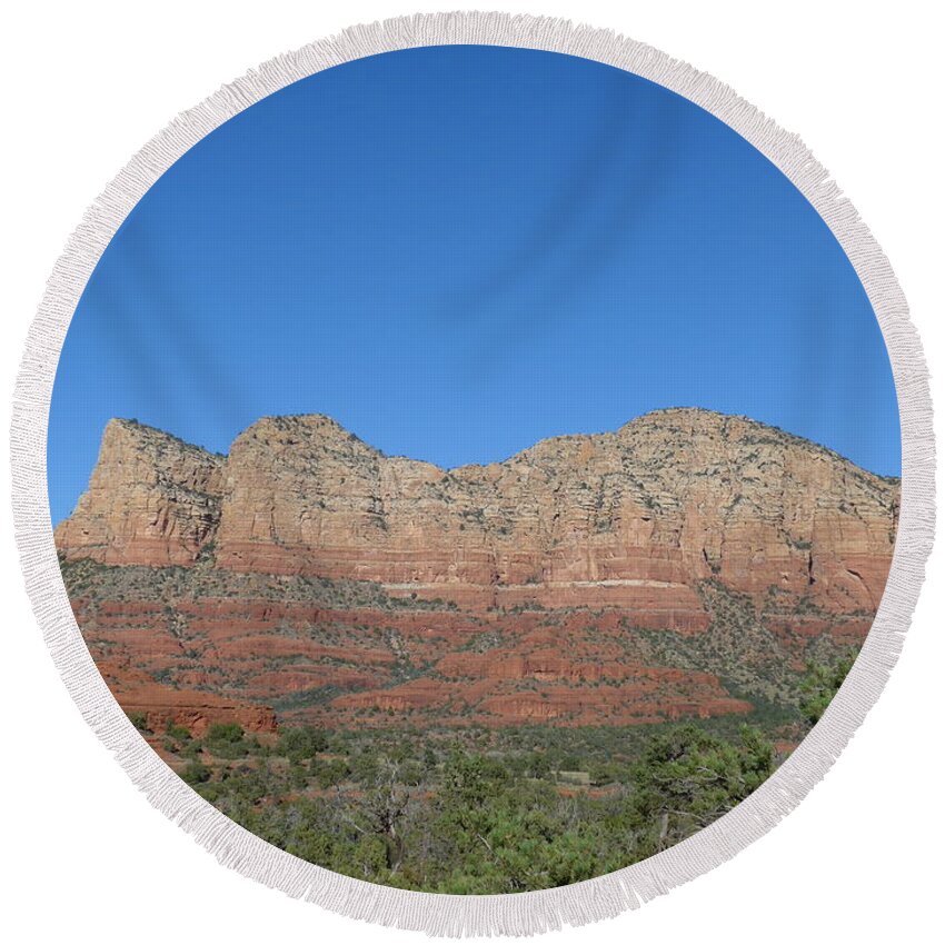 Sedona Round Beach Towel featuring the photograph Red Rocks Majesty by Mars Besso