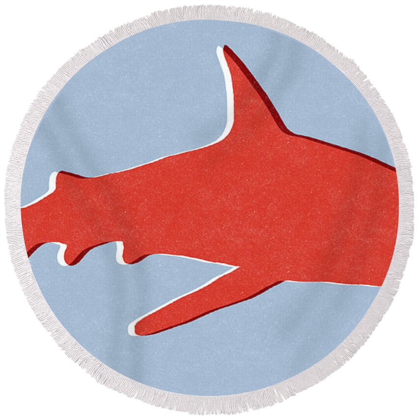 Shark Round Beach Towel featuring the mixed media Red Shark by Linda Woods