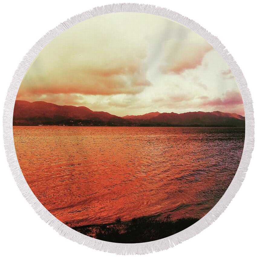 Sunset Round Beach Towel featuring the photograph Red Sky After Storms by Chriss Pagani