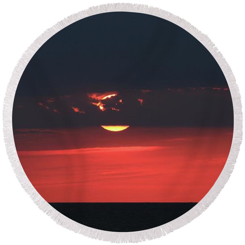 Photosbymch Round Beach Towel featuring the photograph Red Sky in the Morning by M C Hood