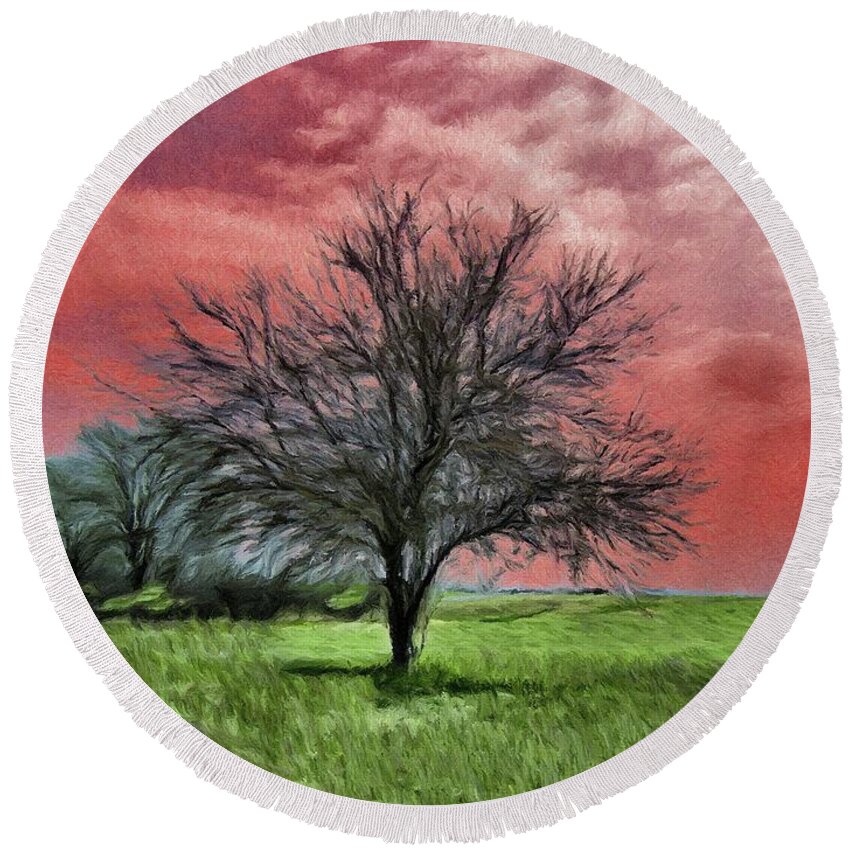 Red Round Beach Towel featuring the painting Red Sky by Jeffrey Kolker