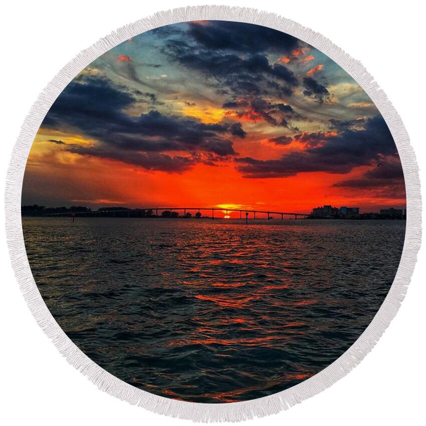 Sunset Round Beach Towel featuring the photograph Red Sky by Joseph Caban