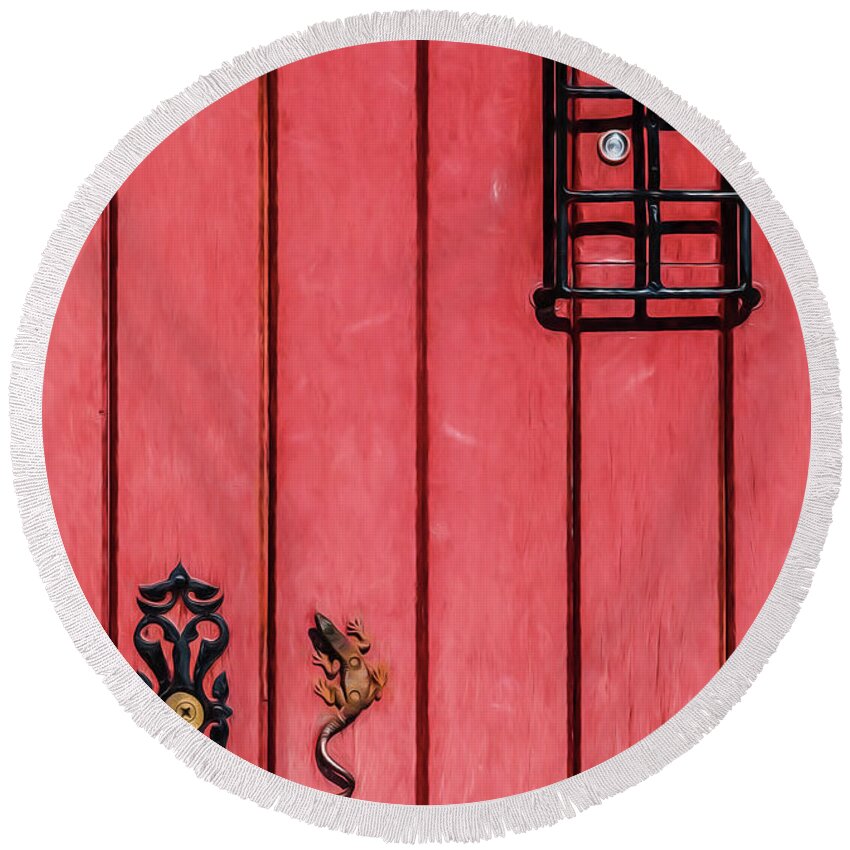 David Letts Round Beach Towel featuring the photograph Red Speakeasy Door by David Letts