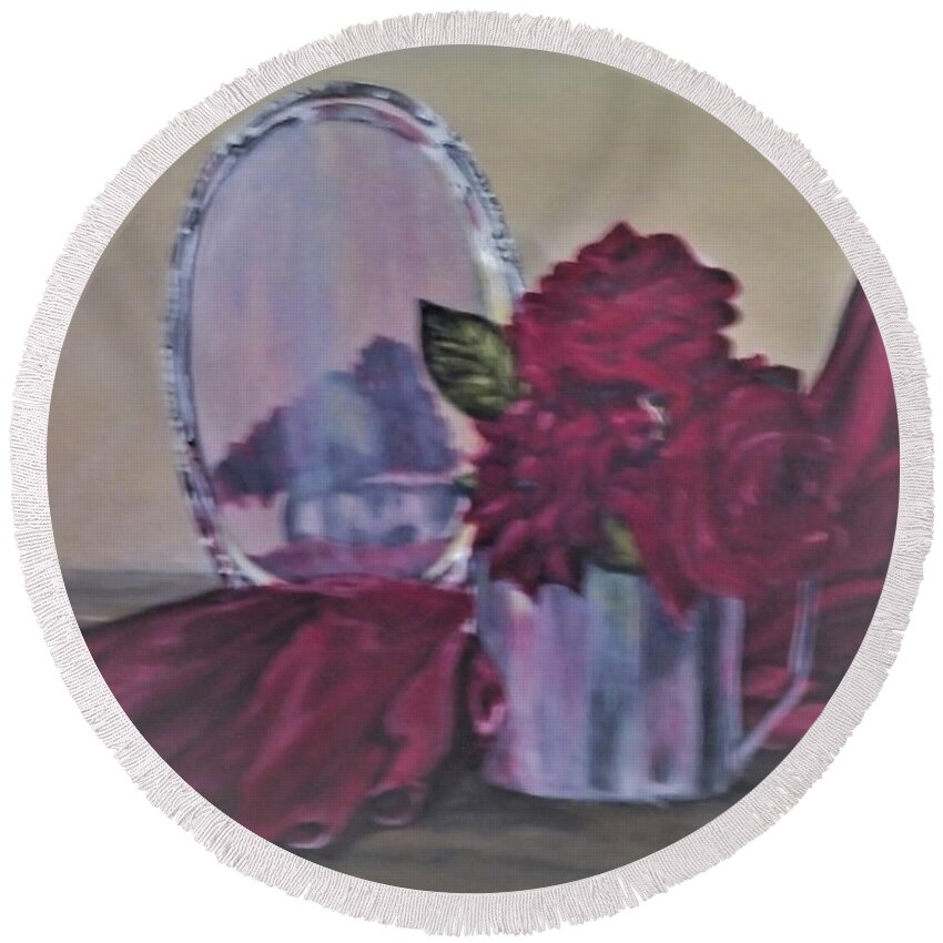 Red Round Beach Towel featuring the painting Red Still Life by Saundra Johnson