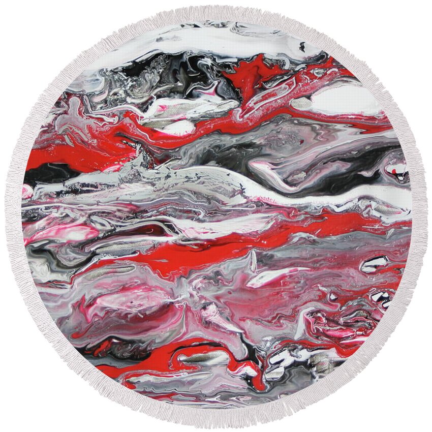 Red Round Beach Towel featuring the painting Red Strata by Madeleine Arnett