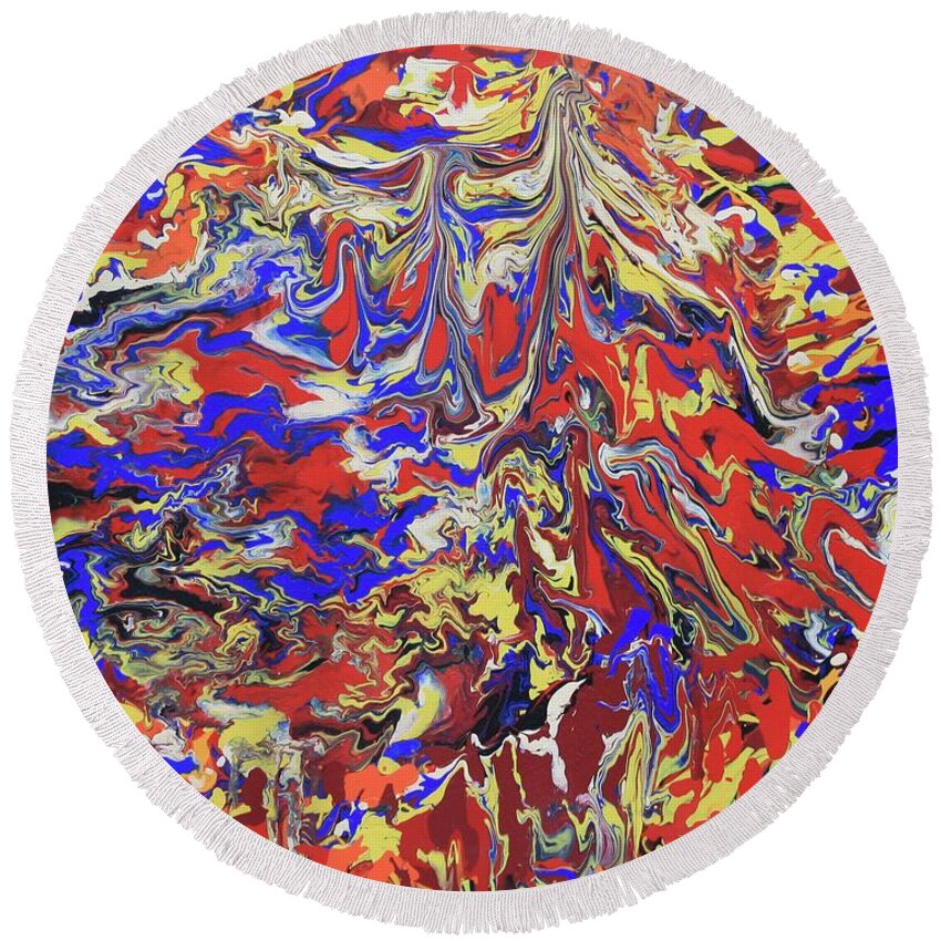 Abstract Expressionism Round Beach Towel featuring the painting Red Toenails by Art Enrico
