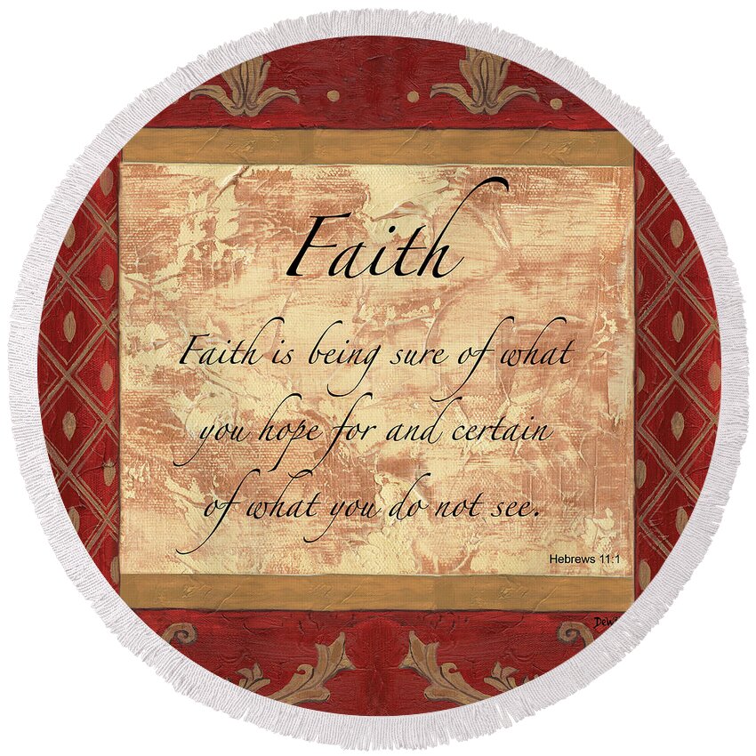 Faith Round Beach Towel featuring the painting Red Traditional Faith by Debbie DeWitt