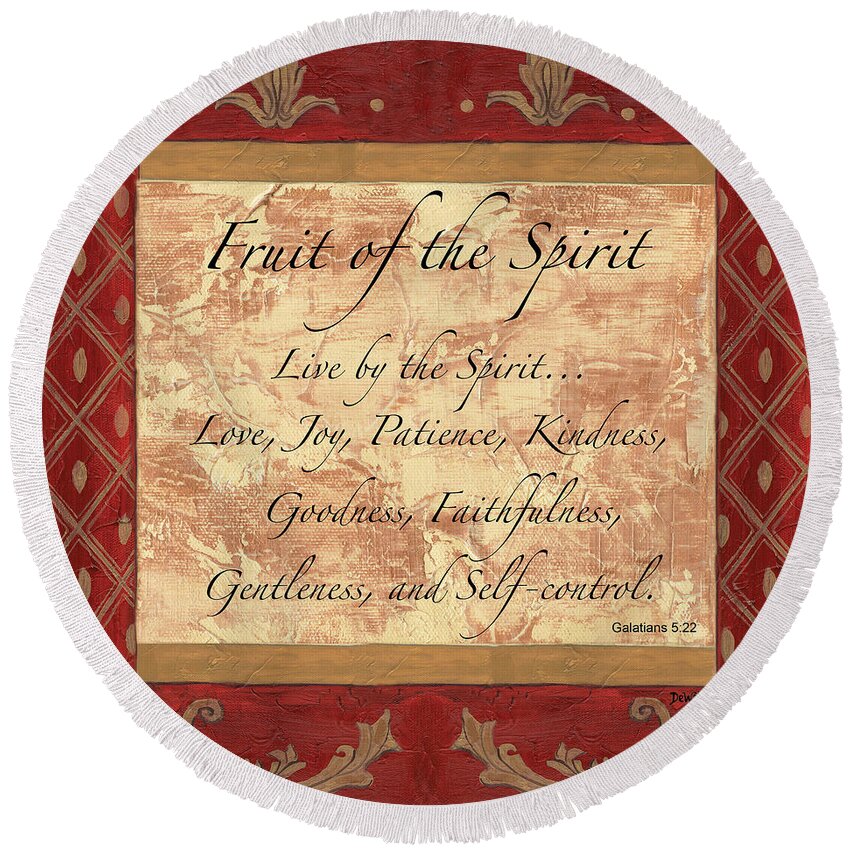 Fruit Of The Spirit Round Beach Towel featuring the painting Red Traditional Fruit of the Spirit by Debbie DeWitt