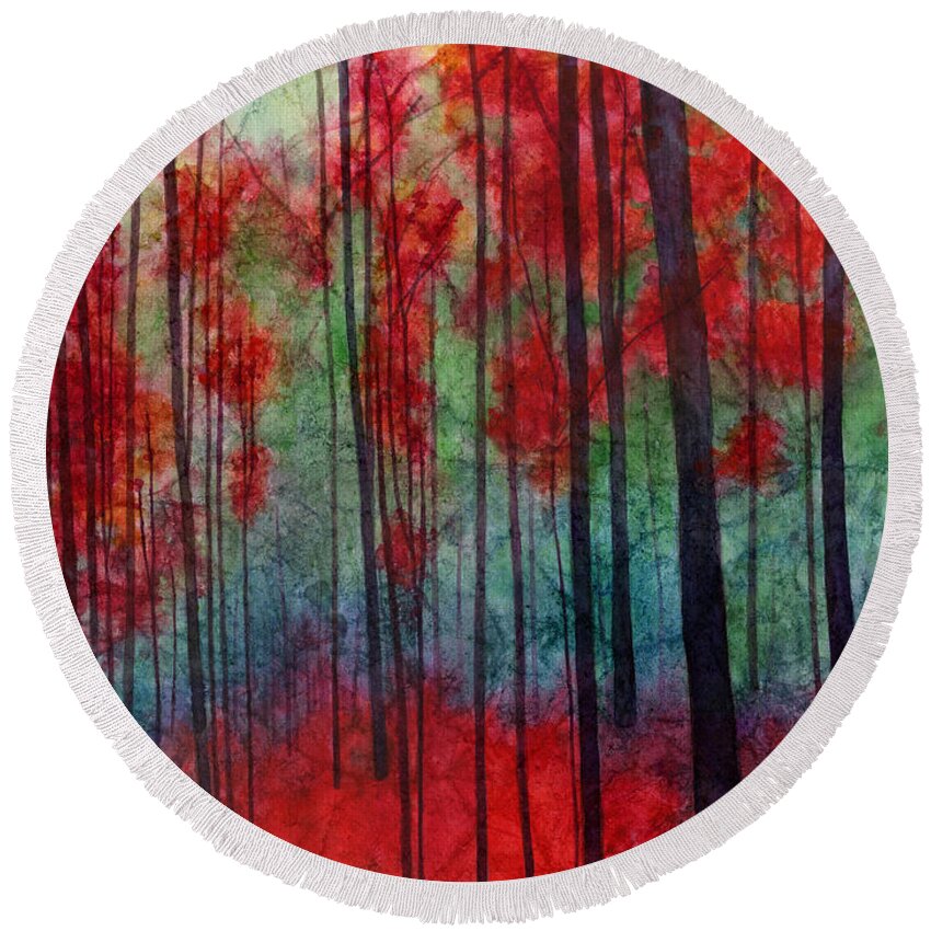 Red Round Beach Towel featuring the painting Red Velvet by Hailey E Herrera