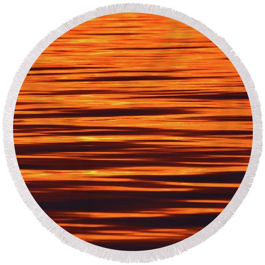 Abstract Round Beach Towel featuring the photograph Red Waves At Sunset by Lyle Crump