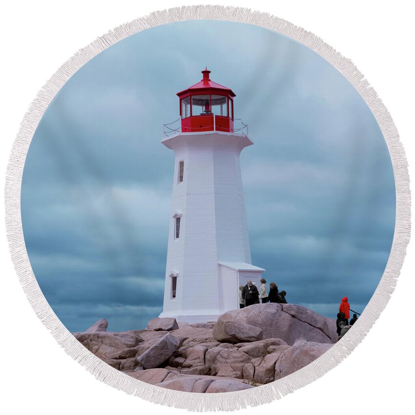 Lighthouse Round Beach Towel featuring the photograph Red White and Blue by Betsy Knapp