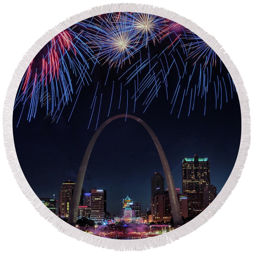 Fair St Louis Round Beach Towel featuring the photograph Red White and Blue by Susan Rissi Tregoning