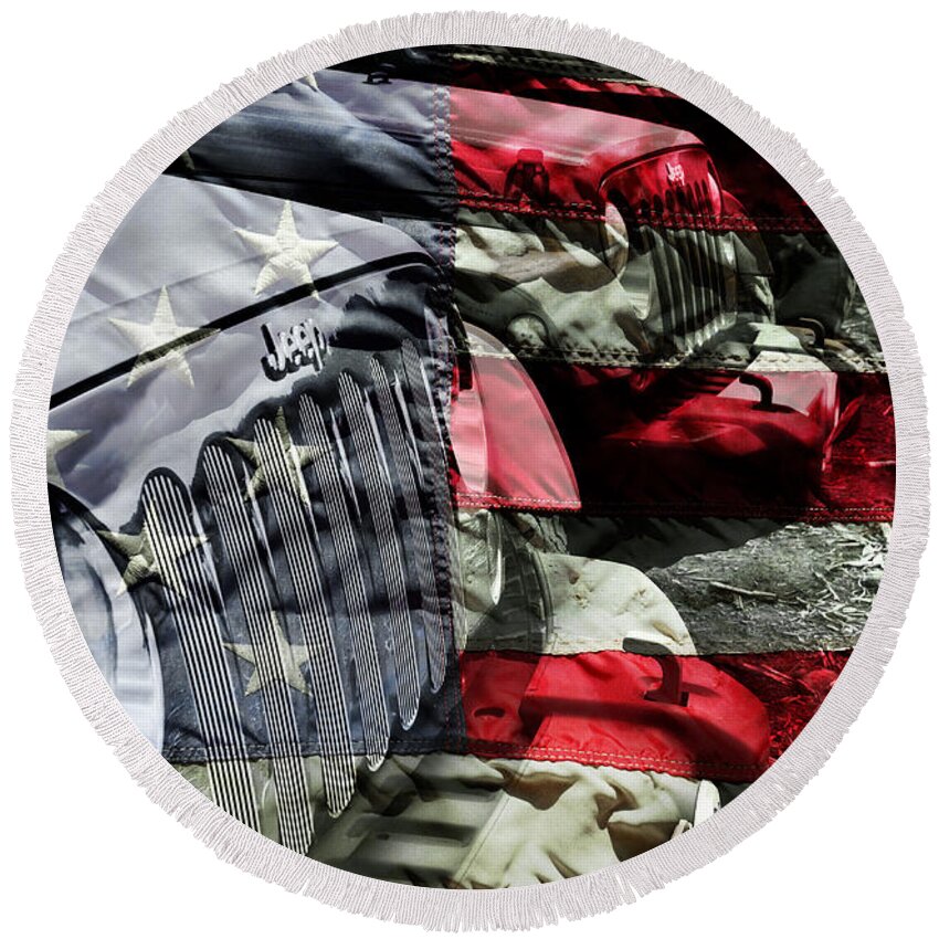 Jeep Round Beach Towel featuring the photograph Red White and Jeep by Luke Moore