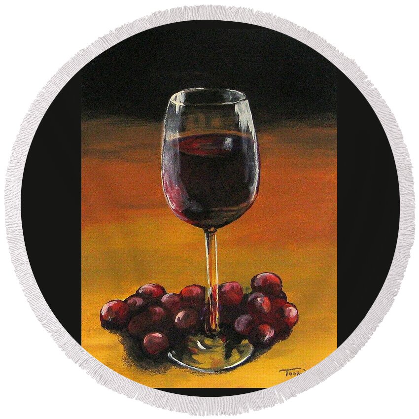 Wine Round Beach Towel featuring the painting Red Wine and Red Grapes by Torrie Smiley