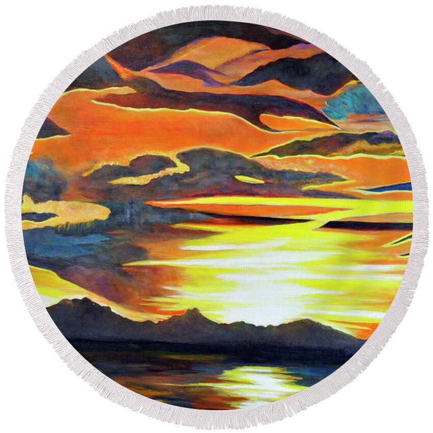 Sunset Round Beach Towel featuring the painting Redemption by Dottie Branch