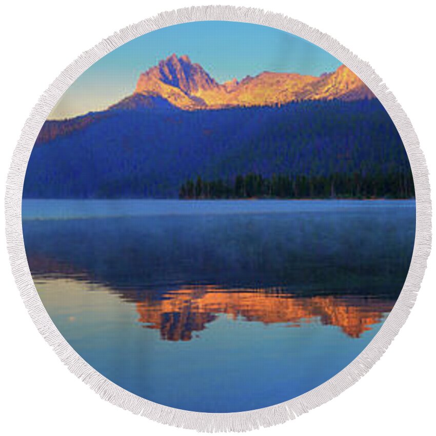 Redfish Lake Round Beach Towel featuring the photograph Redfish Lake Dawn by Greg Norrell
