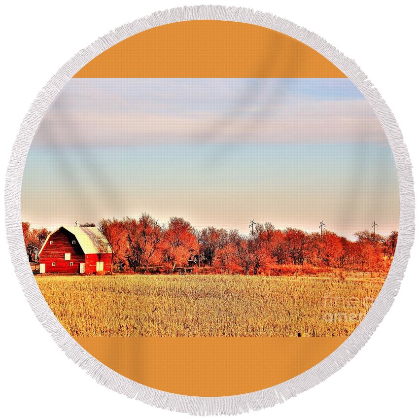 Barn Round Beach Towel featuring the photograph Reds and Oranges by Merle Grenz