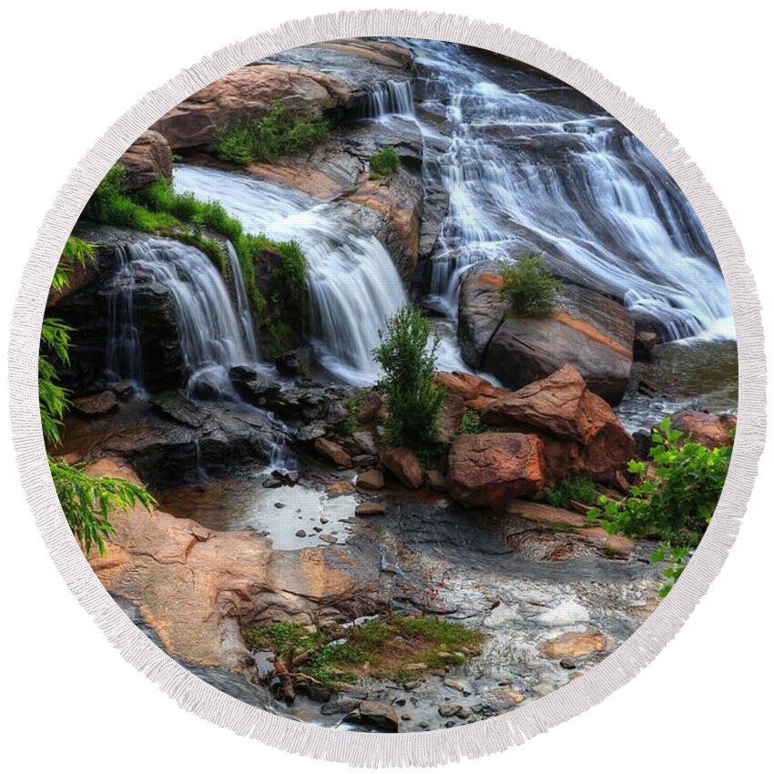 Falls Park On The Reedy River Round Beach Towel featuring the photograph Reedy River Falls Greenville South Carolina by Carol Montoya