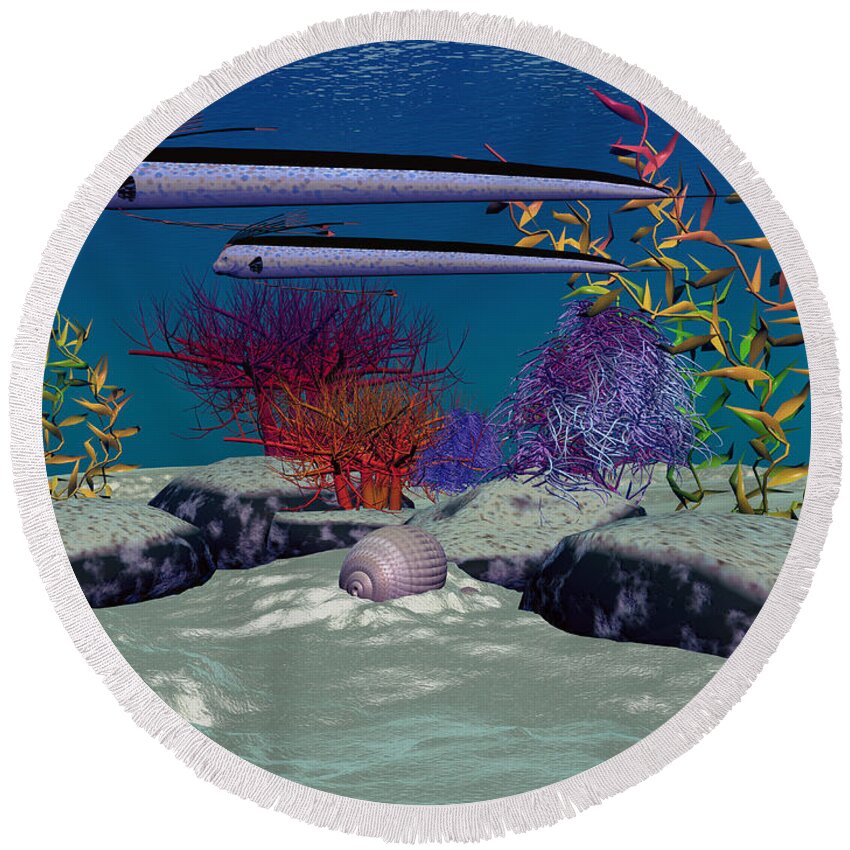 Oarfish Round Beach Towel featuring the painting Reef by Corey Ford