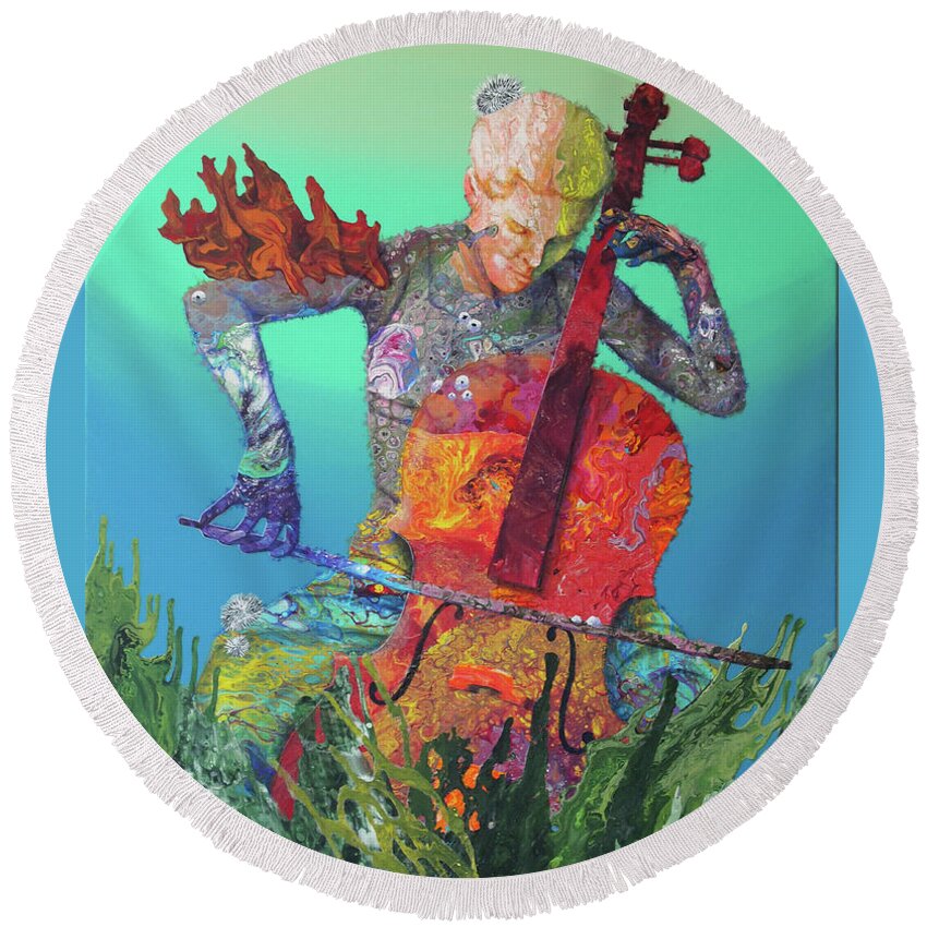 Cellist Round Beach Towel featuring the painting Reef Music - Cellist by Marguerite Chadwick-Juner