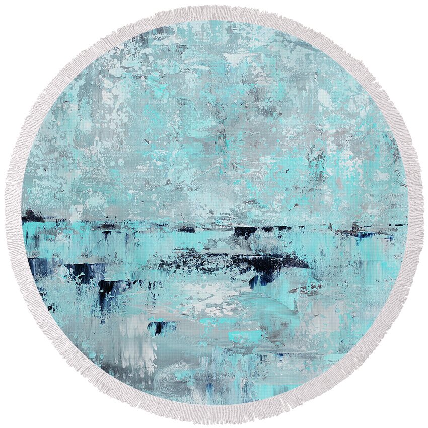 Abstract Round Beach Towel featuring the painting Reflect by Tamara Nelson